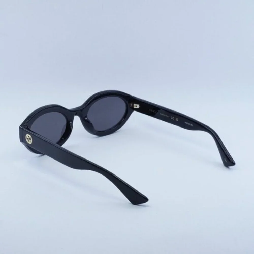 Gucci GG1579S 001 Sunglasses Shiny Black Oval Frame, Grey Lenses - Picture 9 of 10